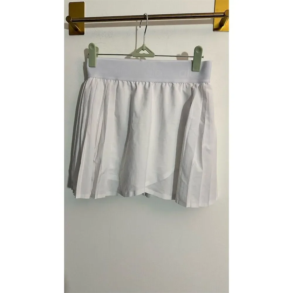 Alo Women's Pleated Tennis Skirt XS White High-Rise Elastic Waist Casual